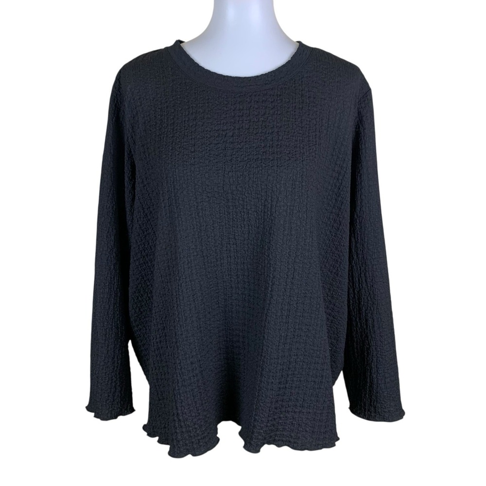 Modern‎ Works Black Textured Long Sleeve Top XL Stretch Minimalist Basic